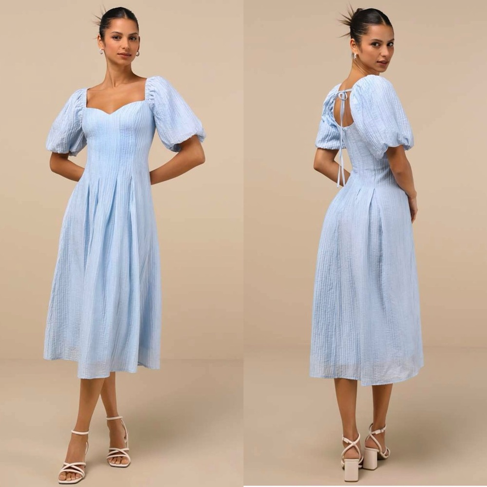 LULUS Sweetheart Neck Puff Short Sleeve Pleated Babydoll Princesscore‎ Dress M